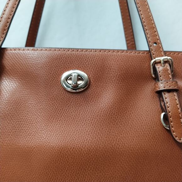 Coach Brown Pebbled Leather Turnlock Double Handles Large Tote Shoulder Bag - Picture 4 of 16
